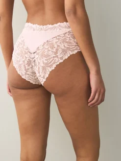 Next Light Pink High Waist High Leg Ultimate Comfort Lace Knickers 2 Pack Sale