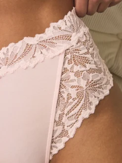 Next Light Pink High Waist High Leg Ultimate Comfort Lace Knickers 2 Pack Sale