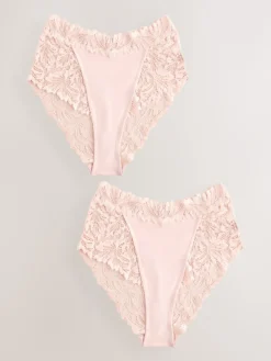 Next Light Pink High Waist High Leg Ultimate Comfort Lace Knickers 2 Pack Sale