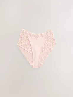 Next Light Pink High Waist High Leg Ultimate Comfort Lace Knickers 2 Pack Sale