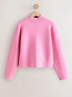 Next Supersoft High Neck Seam Detail Jumper Light Pink New