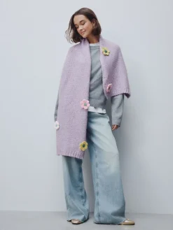 Next Lilac Flower Hand Knit Heavyweight Scarf