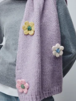 Next Lilac Flower Hand Knit Heavyweight Scarf
