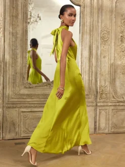 Next Lime Green Textured Satin Halter Sleeveless Midi Dress Best