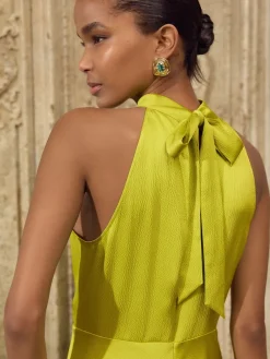 Next Lime Green Textured Satin Halter Sleeveless Midi Dress Best