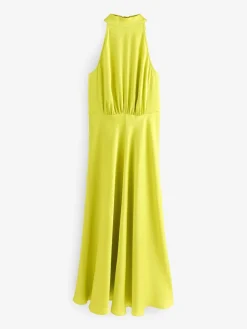 Next Lime Green Textured Satin Halter Sleeveless Midi Dress Best