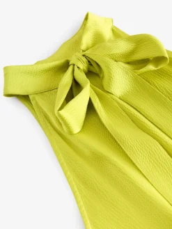 Next Lime Green Textured Satin Halter Sleeveless Midi Dress Best
