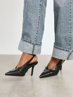 Linzi Black Abel Sligback Courts Heels with Eyelet Detail Hot