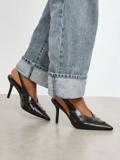 Linzi Black Abel Sligback Courts Heels with Eyelet Detail Hot