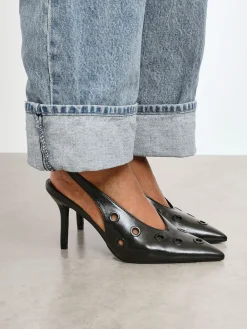 Linzi Black Abel Sligback Courts Heels with Eyelet Detail Hot