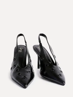 Linzi Black Abel Sligback Courts Heels with Eyelet Detail Hot