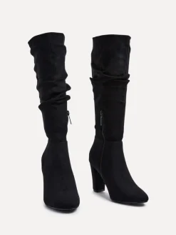Linzi Aura High Leg Ruched Boots With Block Heel Black Online
