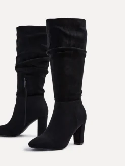 Linzi Aura High Leg Ruched Boots With Block Heel Black Online