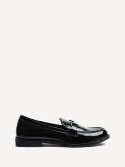 Linzi Black Belle Patent Slip-Ons Leather Loafers With Gold Trim Hot