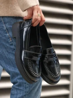 Linzi Black Direction Chunky Loafers With Woven Detail Sale