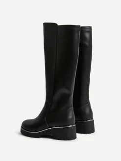 Linzi Black Gravity Stretch High Leg Wedge Boots New