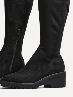 Linzi Kortina Brown Suede High Leg Boots With Wedged Heel Black Clearance