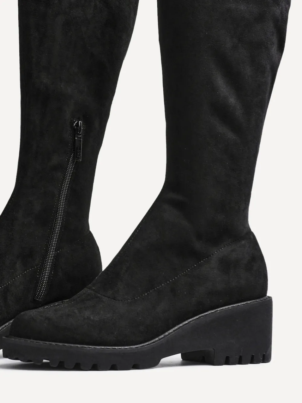 Linzi Kortina Brown Suede High Leg Boots With Wedged Heel Black Clearance