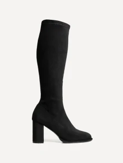 Linzi Black Kylie Stretch High Leg Block Heeled Boots Hot