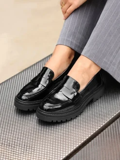 Linzi Black Lesson Chunky Loafers With Classic Front Tab Clearance