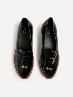 Linzi Nancy Patent Loafers With Tassel Detail Black Clearance