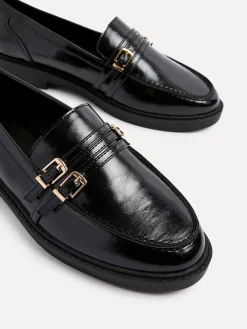 Linzi Black Portland Loafers With Double Buckle Detail Online
