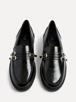 Linzi Black Portland Loafers With Double Buckle Detail Online