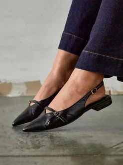 Linzi Prague Pointed Toe Ballet Flats With Buckle Detail Black Clearance