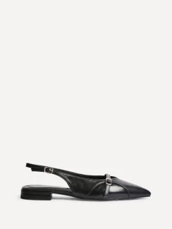 Linzi Prague Pointed Toe Ballet Flats With Buckle Detail Black Clearance