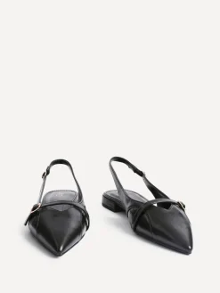 Linzi Prague Pointed Toe Ballet Flats With Buckle Detail Black Clearance