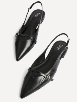 Linzi Prague Pointed Toe Ballet Flats With Buckle Detail Black Clearance
