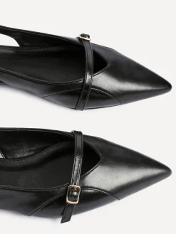 Linzi Prague Pointed Toe Ballet Flats With Buckle Detail Black Clearance