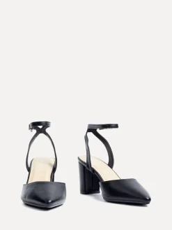 Linzi Rendall Open Back Block Heeled Court Shoes Black PU Online