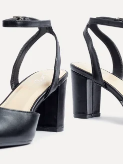 Linzi Rendall Open Back Block Heeled Court Shoes Black PU Online