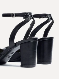 Linzi Rendall Open Back Block Heeled Court Shoes Black PU Online