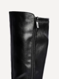 Linzi Revolve Stretch High Leg Boot With Low Block Heel Black PU Outlet