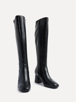 Linzi Slate Stretch Knee High Block Heel Boots Black PU