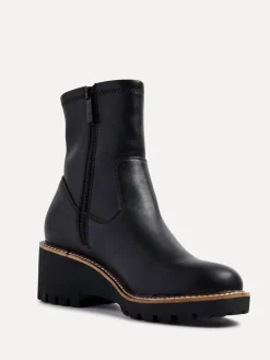 Linzi Black PU Trish Stretch Wedged Heel Ankle Boots Sale