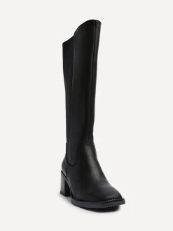 Linzi Reason Block Heel High Leg Boots With Back Stretch Panel Black Discount