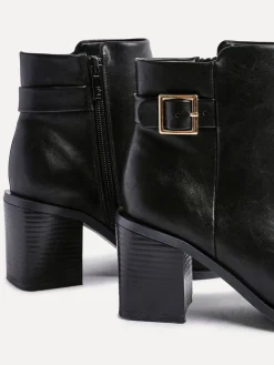 Linzi Rise Block Heeled Ankle Boots With Buckle Detail Black Hot