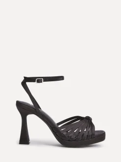 Linzi Socialite Strappy Platform Heeled Sandals Black Satin Sale