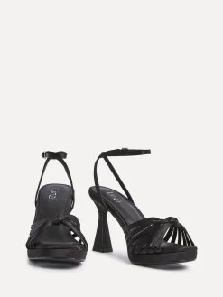 Linzi Socialite Strappy Platform Heeled Sandals Black Satin Sale