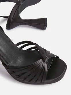 Linzi Socialite Strappy Platform Heeled Sandals Black Satin Sale