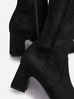 Linzi Slate Stretch Knee High Block Heel Boots Black Discount