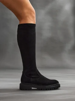 Linzi Hallie High Leg Stretch Boots Black Suede Hot