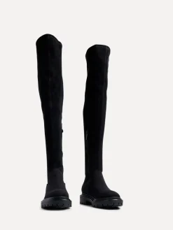 Linzi Sonny Over The Knee Long Boots Black Suede Clearance