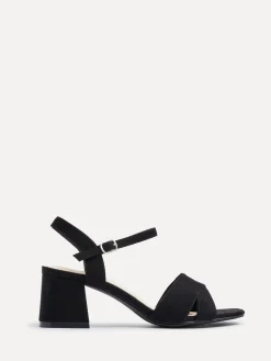 Linzi Vivian Wide Fit Heeled Sandals With Crossover Front Strap Black Clearance