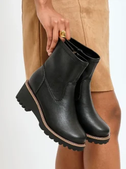 Linzi Wide Fit Pulse Stretch Wedged Heel Ankle Boots Black Online