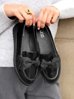Linzi Black Wide Fit Violetta Classic Slip-On Loafers With Fabric Bow Detail Online