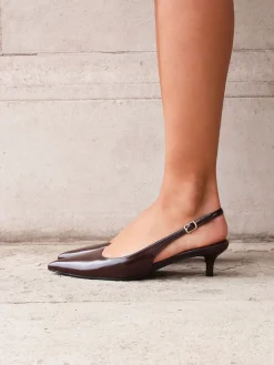 Linzi Elvira Kitten Heel Slingback Courts Brown